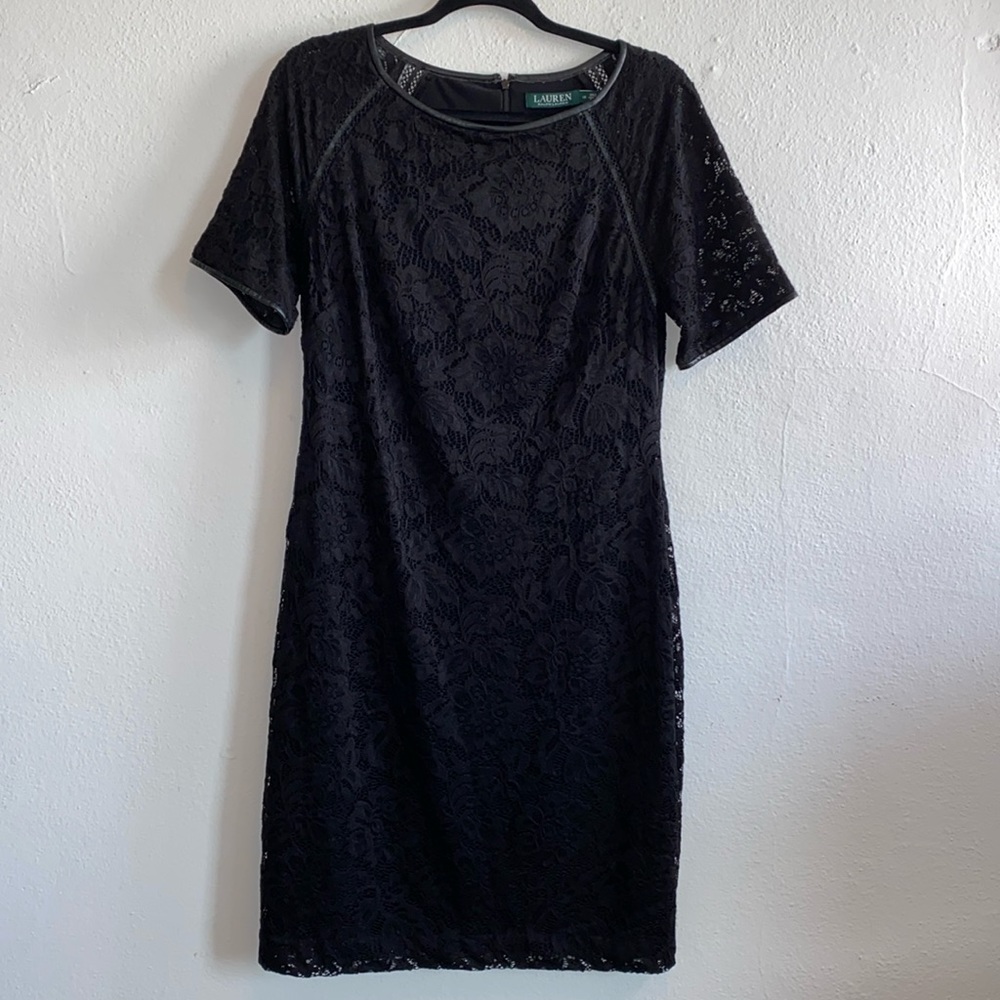 Lauren Ralph Lauren Black Lace Short Sleeve Sheath Dress